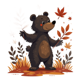 fall bear SVG PNG design with orange and red floral elements