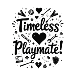 timeless playmate SVG PNG design with bold lettering, black and white floral elements