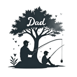 fishing dad son SVG PNG design with black and white floral elements