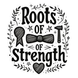 roots strength floral SVG PNG design with hand-drawn style, bold lettering, black and white floral elements