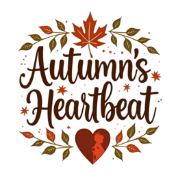 autumn heartbeat SVG PNG design with hand-drawn style, bold lettering, orange and red floral elements
