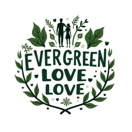evergreen love SVG PNG design with bold lettering, green floral elements