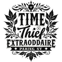 time thief extravaganza floral SVG PNG design with bold lettering, black and white floral elements