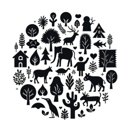 animals figures SVG PNG design with black and white floral elements