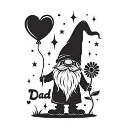 father'sday gnome flower SVG PNG design with bold lettering, black and white floral elements
