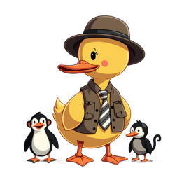 cartoon duck penguins SVG PNG design with red and yellow floral elements