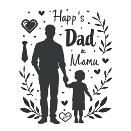 dad holding hand SVG PNG design with bold lettering, black and white floral elements