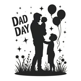 father child balloons shirt SVG PNG design with black and white floral elements