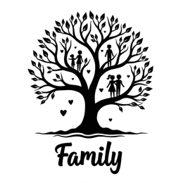 family tree connection SVG PNG design with bold lettering, black and white floral elements