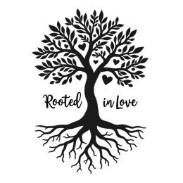 tree love SVG PNG design with bold lettering, black and white floral elements, an uplifting message