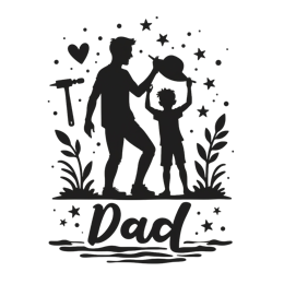 father's day dad silhouette SVG PNG design with bold lettering, black and white floral elements