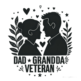 dad grandda veteran SVG PNG design with bold lettering, black and white floral elements
