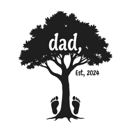 dad tree year SVG PNG design with bold lettering, black and white floral elements