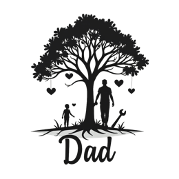 dad tree hearts SVG PNG design with bold lettering, black floral elements