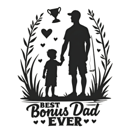 father's day bonus dad silhouette shirt SVG PNG design with bold lettering, black and white floral elements