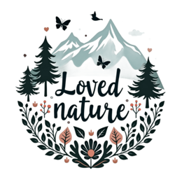 loved nature mountains SVG PNG design with bold lettering, white and pink floral elements