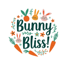 bunny bliss SVG PNG design with bold lettering, orange and pink floral elements