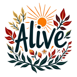 alive nature SVG PNG design with hand-drawn style, bold lettering, red and green floral elements