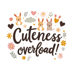 cuteness bunnies flowers SVG PNG design with bold lettering, orange and pink floral elements