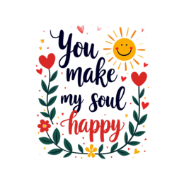 positive quotes happiness SVG PNG design with hand-drawn style, bold lettering, red and green floral elements