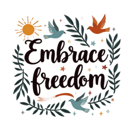 freedom birds SVG PNG design with bold lettering, black and orange floral elements