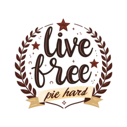 live free pie hard wreath SVG PNG design with hand-drawn style, bold lettering, white floral elements