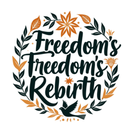 freedom rebirth floral SVG PNG design with hand-drawn style, bold lettering, orange and red floral elements