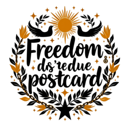 freedom postcard floral SVG PNG design with bold lettering, black and red floral elements