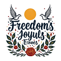 freedom joyful shirt SVG PNG design with bold lettering, red and green floral elements, an uplifting message