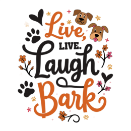 live laugh bark SVG PNG design with bold lettering, black and orange floral elements