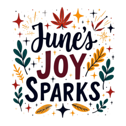 june joy sparks shirt SVG PNG design with bold lettering, orange and red floral elements