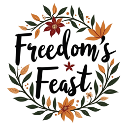 freedom feast fall SVG PNG design with hand-drawn style, bold lettering, orange and red floral elements