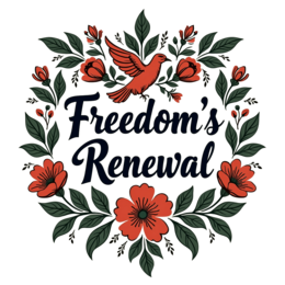 freedom's renewal SVG PNG design with bold lettering, white and pink floral elements