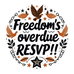 freedom graphics floral SVG PNG design with bold lettering, black and orange floral elements