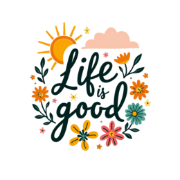life good sunflowers SVG PNG design with bold lettering, pink and yellow floral elements, an uplifting message