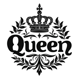 queen crown floral SVG PNG design with bold lettering, black and white floral elements