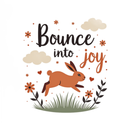 artistic bunny jump SVG PNG design with orange and green floral elements