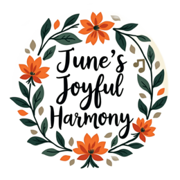 june harmony flowers floral SVG PNG design with hand-drawn style, bold lettering, orange and green floral elements