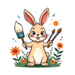 bunny paintbrushes flowers SVG PNG design with orange and yellow floral elements
