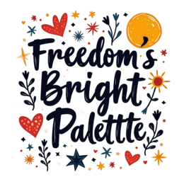 freedom palette SVG PNG design with hand-drawn style, bold lettering, black and red floral elements