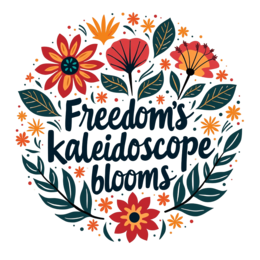freedoms kaleidoscope blooms SVG PNG design with bold lettering, black and orange floral elements