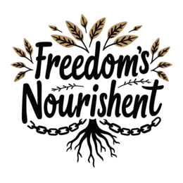freedom nourishment SVG PNG design with hand-drawn style, bold lettering, black floral elements