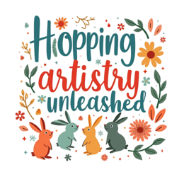 hopping bunnies flora SVG PNG design with bold lettering, orange and green floral elements