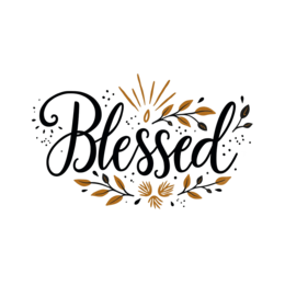 blessed typography floral SVG PNG design with black and white floral elements, an uplifting message