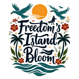 freedom florals SVG PNG design with bold lettering, orange and blue floral elements