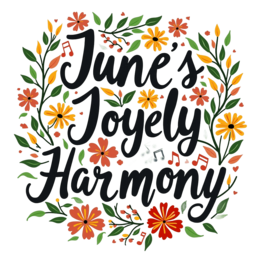 june flower music SVG PNG design with hand-drawn style, orange and pink floral elements, an uplifting message