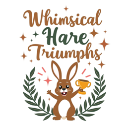 whimsical hare triumps SVG PNG design with bold lettering, white and green floral elements