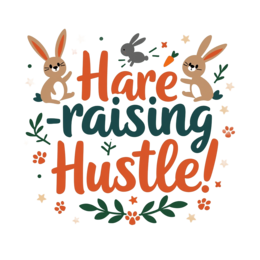 hare raising hustle bunnies SVG PNG design with bold lettering, orange and green floral elements