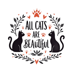 all cats beautiful SVG PNG design with bold lettering, black and white floral elements