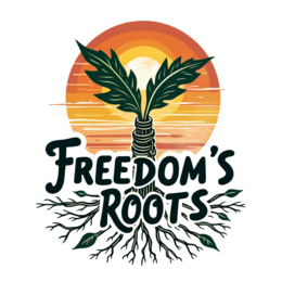 freedom roots SVG PNG design with bold lettering, black and orange floral elements